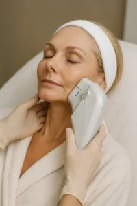 Woman receiving HIFU non surgical facelift treatment North Kensington