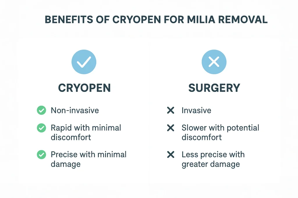 Benefits of cryopen for milia removal North Kensington compared to surgical treatments.