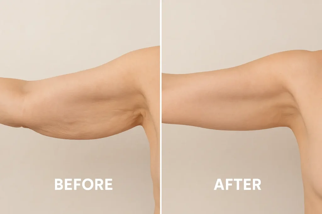 Picture of LA LIPO North Kensington before and after results of skin tightening treatment on the upper arms.