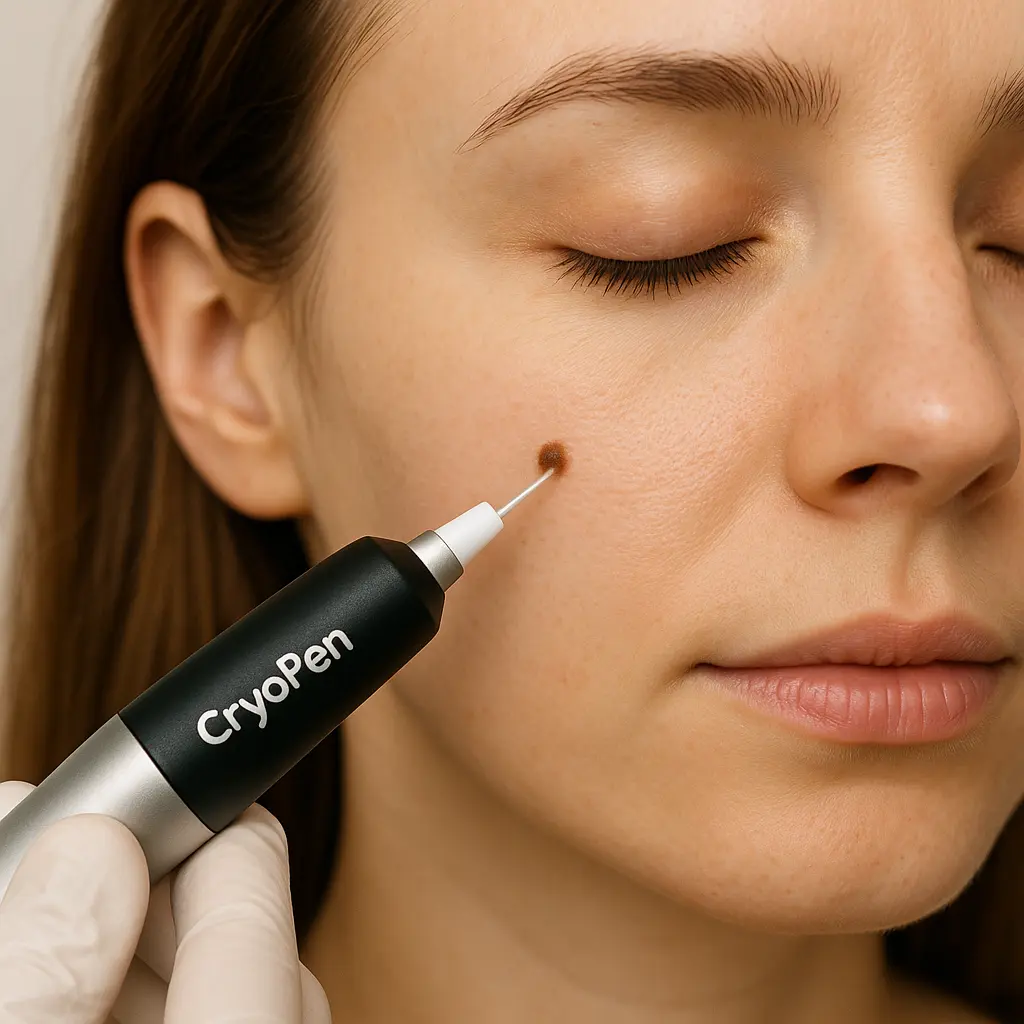 woman receiving facial mole removal North Kensington using cryopen